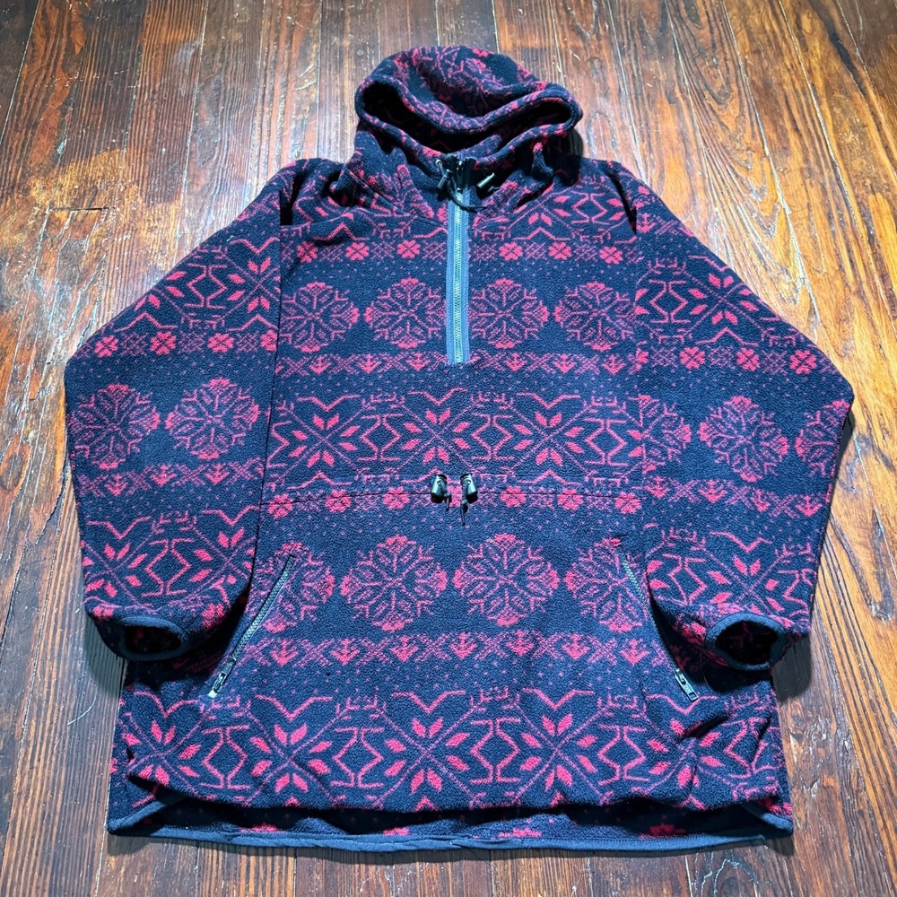 Vintage Lands End Pullover Women L Black Snowflake 1/4 Zip Cabincore MADE IN USA